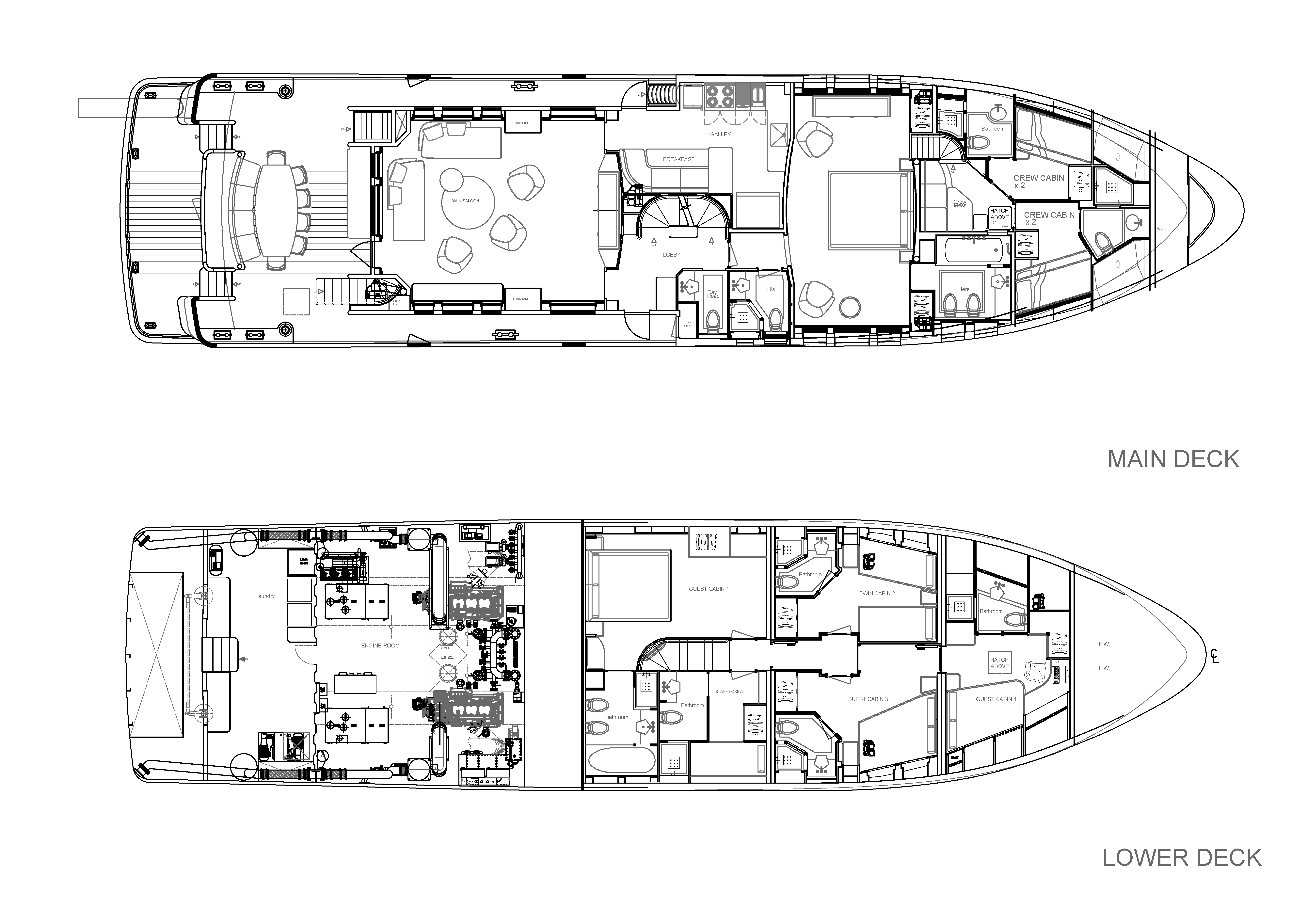 QUICK DRAFTING, GA of a yacht in black and white