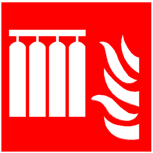 red and white IMO symbol of extinguishing battery for fire control plan on yachts