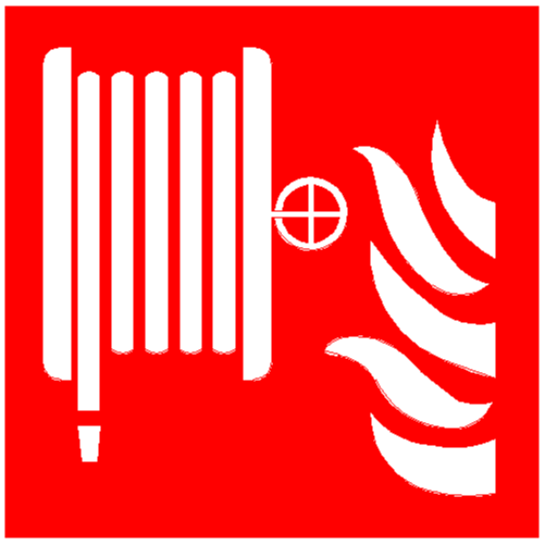 red and white IMO symbol of fire hose for fire control plan on yachts