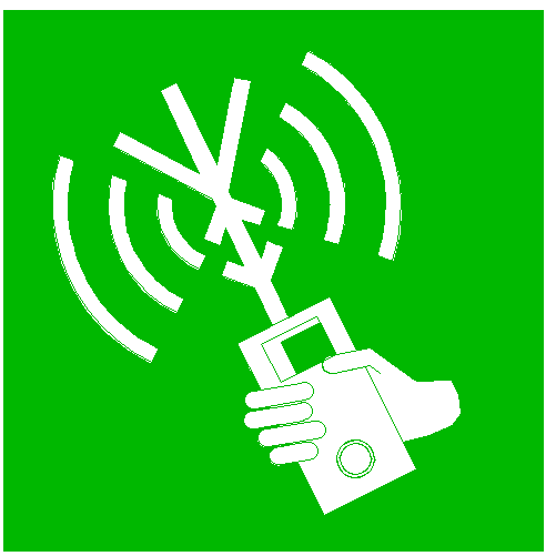 green and white IMO symbol of two way VHF radio telephone apparatus for escape plans on yachts