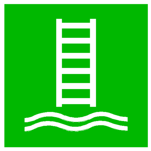green and white IMO symbol of embarkation ladder for escape plans on yachts
