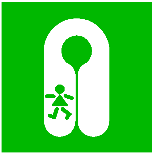 green and white IMO symbol of life jacket for children for escape plans on yachts